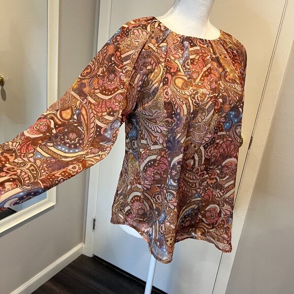 NWT Wrong Side of Right Paisley Pleated Long Sleeve Chiffon Top, Size 3 (S/M) - Picture 5 of 16